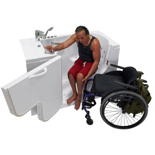 Ella's Bubbles Wheelchair Transfer 26"W x 52"L Acrylic Air and Hydro Massage Walk-In Bathtub with Outward Swing Door, Fast Fill Faucet, 2" Dual Drain OLA2652D