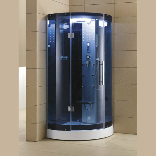 Mesa 38" x 38" x 85" Corner Steam Shower with Blue Glass WS-302A