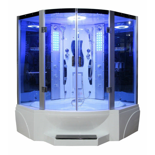 Mesa 63" x 63" x 85" Steam Shower Jetted Tub Combination with Tempered Blue Glass WS-608P