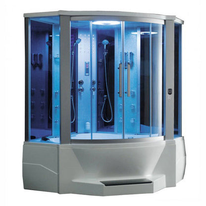 Mesa 66" x 66" x 87" Steam Shower Jetted Tub Combination with Tempered Blue Glass WS-701A