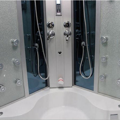 Mesa 66" x 66" x 87" Steam Shower Jetted Tub Combination with Tempered Blue Glass WS-701A