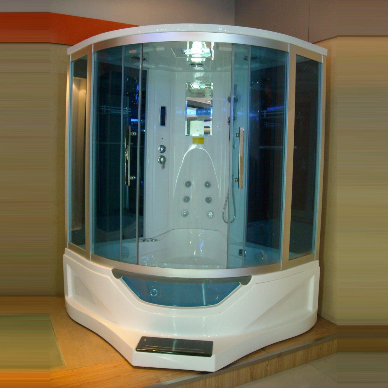 Mesa 61" x 61" x 89" Steam Shower Jetted Tub Combination with Tempered Blue Glass WS-702A