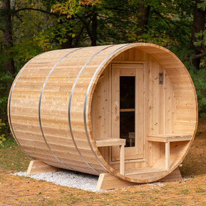 Dundalk Leisurecraft 2m x 2m CT Serenity White Cedar Barrel Sauna with Porch 4 Person CTC2245W