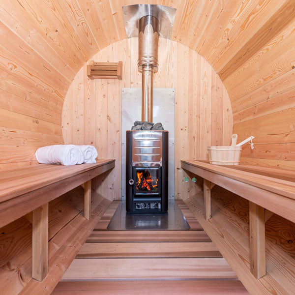 Dundalk Leisurecraft 2m x 2m CT Serenity White Cedar Barrel Sauna with Porch 4 Person CTC2245W