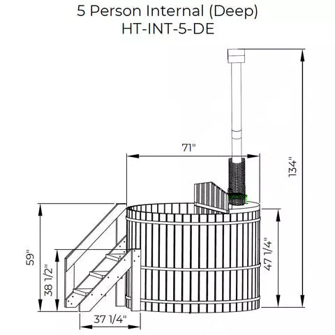 Backcountry Recreation Classic Internal Wood Fired Hot tub 6'w x 4'h (5 Person Deep) HT-INT-6X4