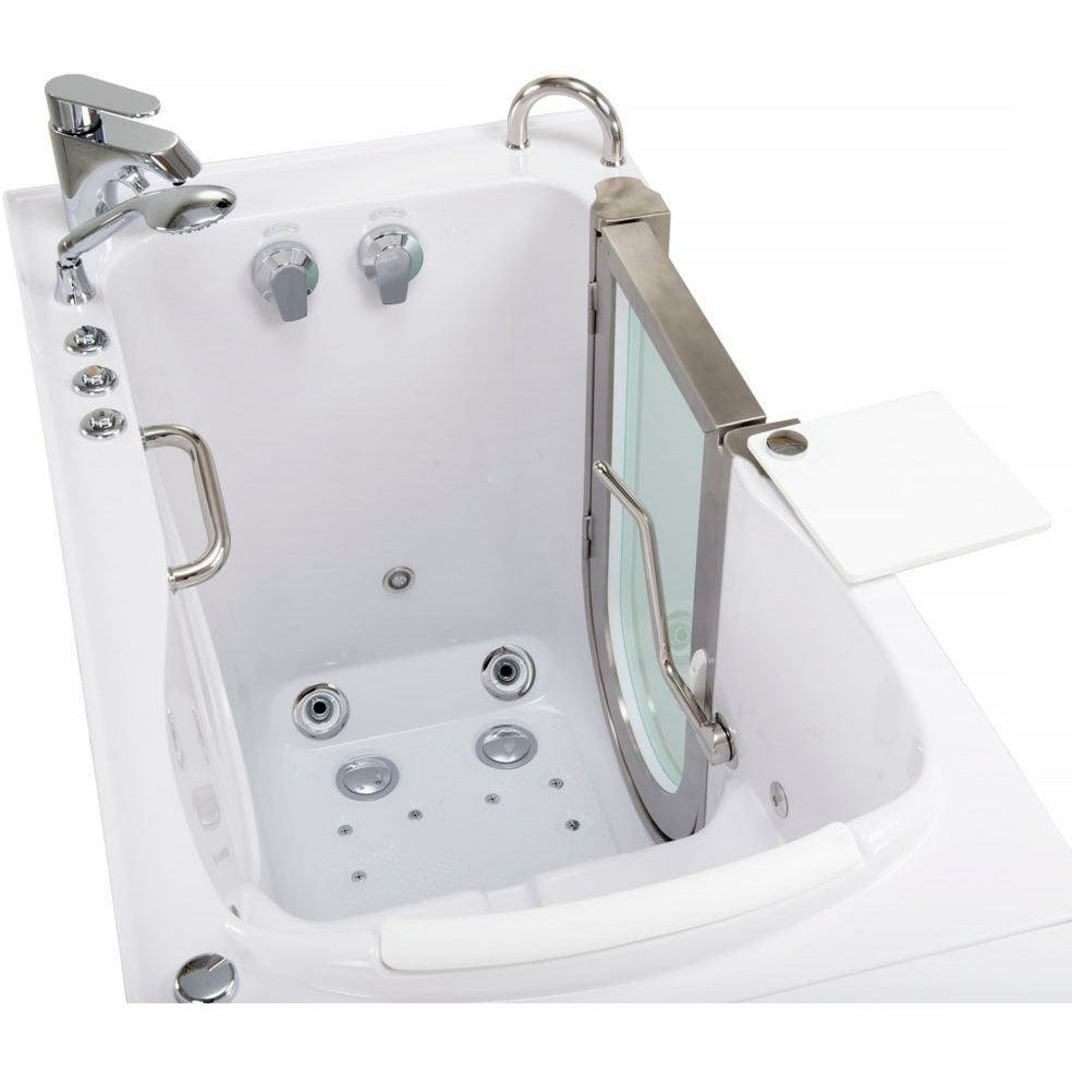 Ella's Bubbles Elite 30"W x 52"L Acrylic Air and Hydro Massage Walk-In Bathtub with Inward Swing Door, Fast Fill Faucet, 2" Dual Drain 9310