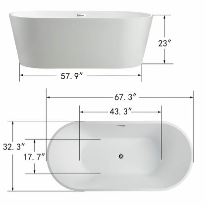 Vanity Art Freestanding Acrylic Soaking Bathtub VA6815