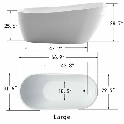 Vanity Art Freestanding Acrylic Soaking Bathtub VA6522