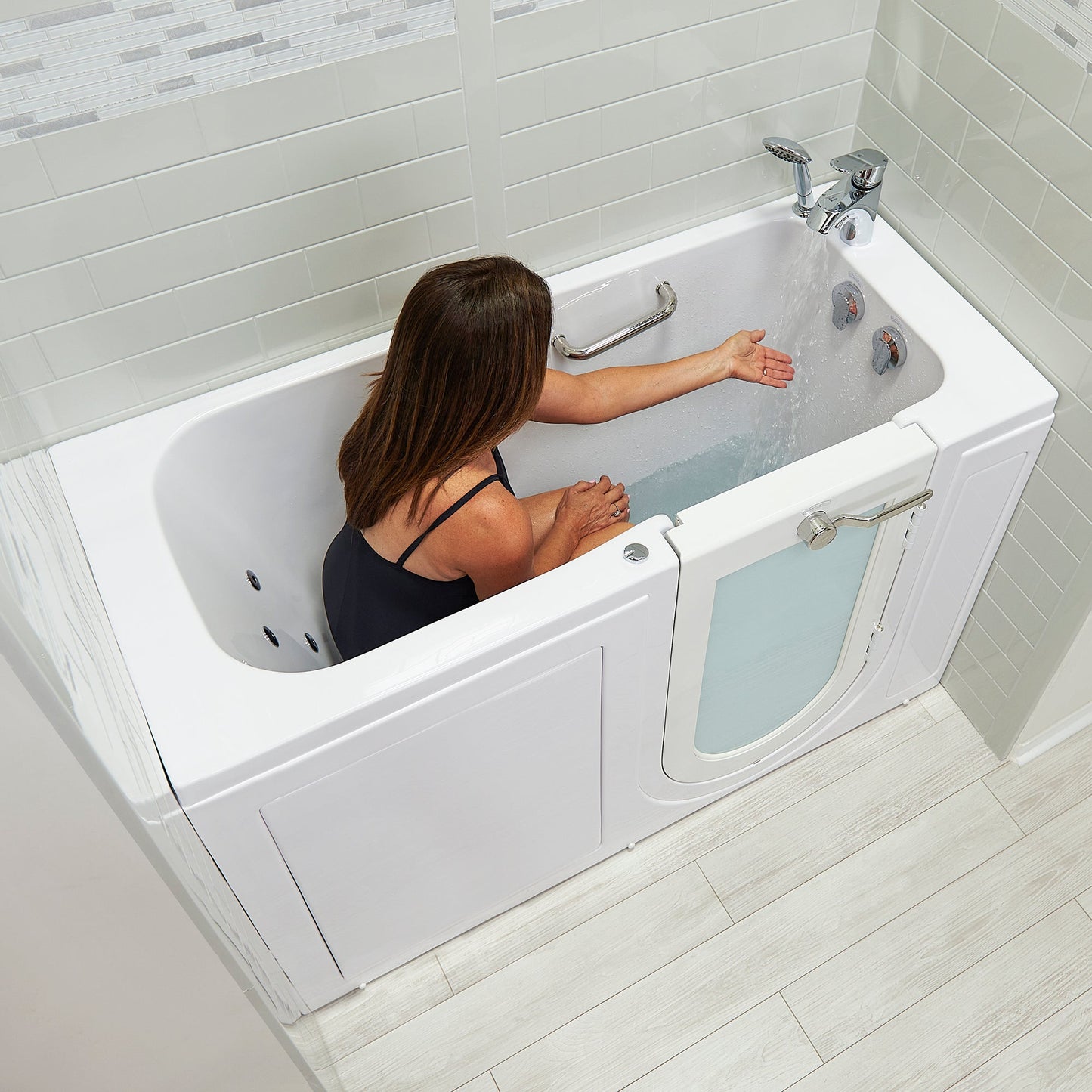 Ella's Bubbles Lounger 27"x60" Acrylic Air and Hydro Massage Walk-In Bathtub with Right Outward Swing Door, 2 Piece Fast Fill Faucet, 2" Dual Drain, Digital Controller OA2660D2PRD