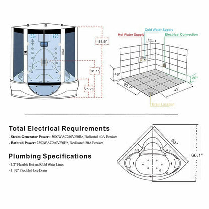 Maya Bath The Superior 64" x 64" x 88" Steam Shower - Grey 103