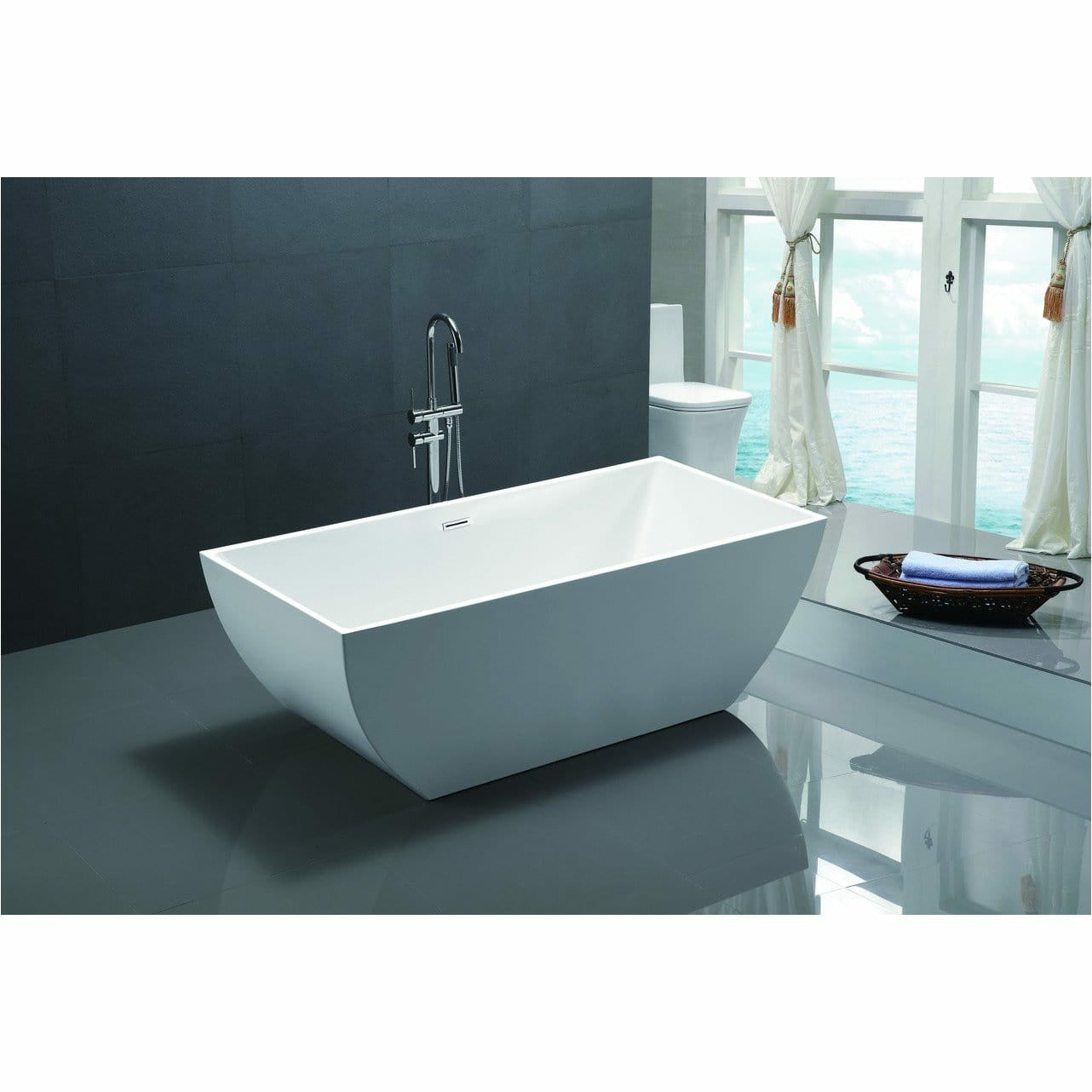 Vanity Art 59 Inch Freestanding Acrylic Soaking Bathtub VA6821