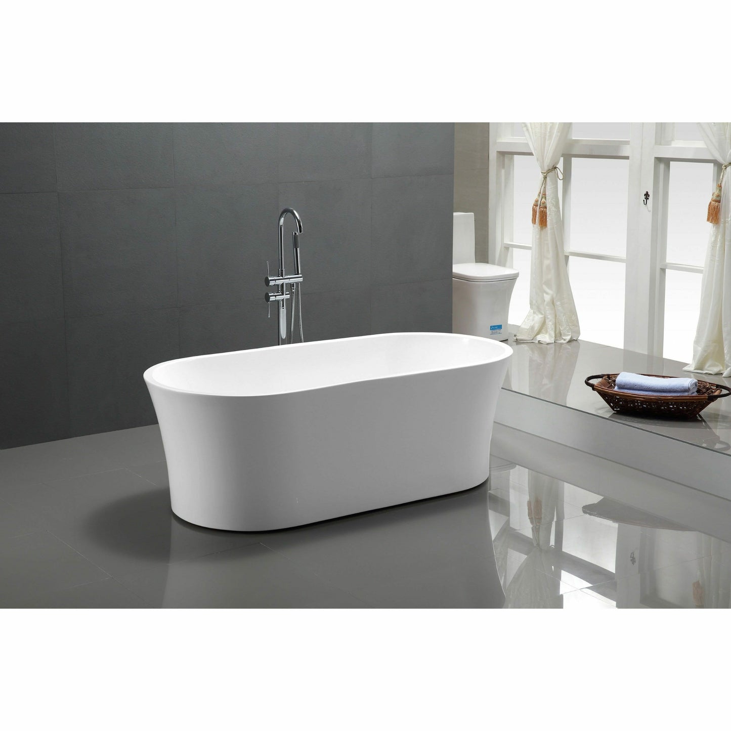 Vanity Art 63 Inch Freestanding White Acrylic Bathtub VA6809