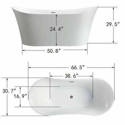 Vanity Art 67 Inch Freestanding White Acrylic Bathtub VA6805