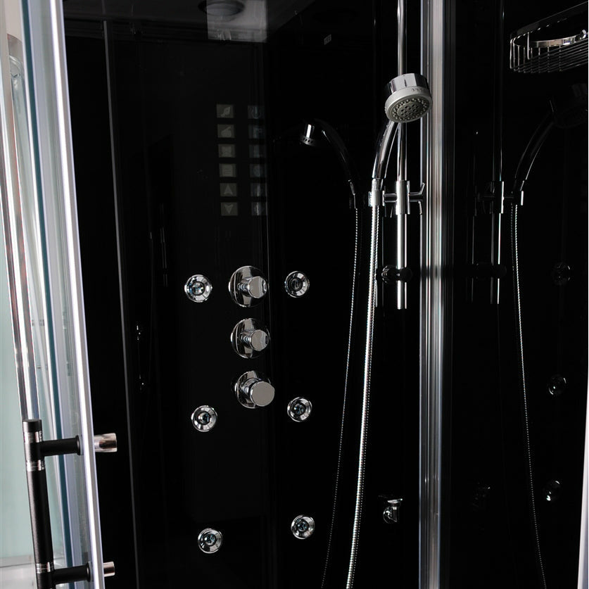 Athena 59" x 36" x 90" Walk In Steam Shower with Black Tempered Glass Walls WS112-Black