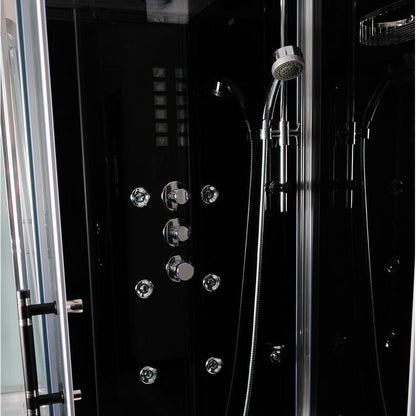 Athena 47" x 36" x 89" Right Walk In Steam Shower with Black Tempered Glass Walls WS-109R