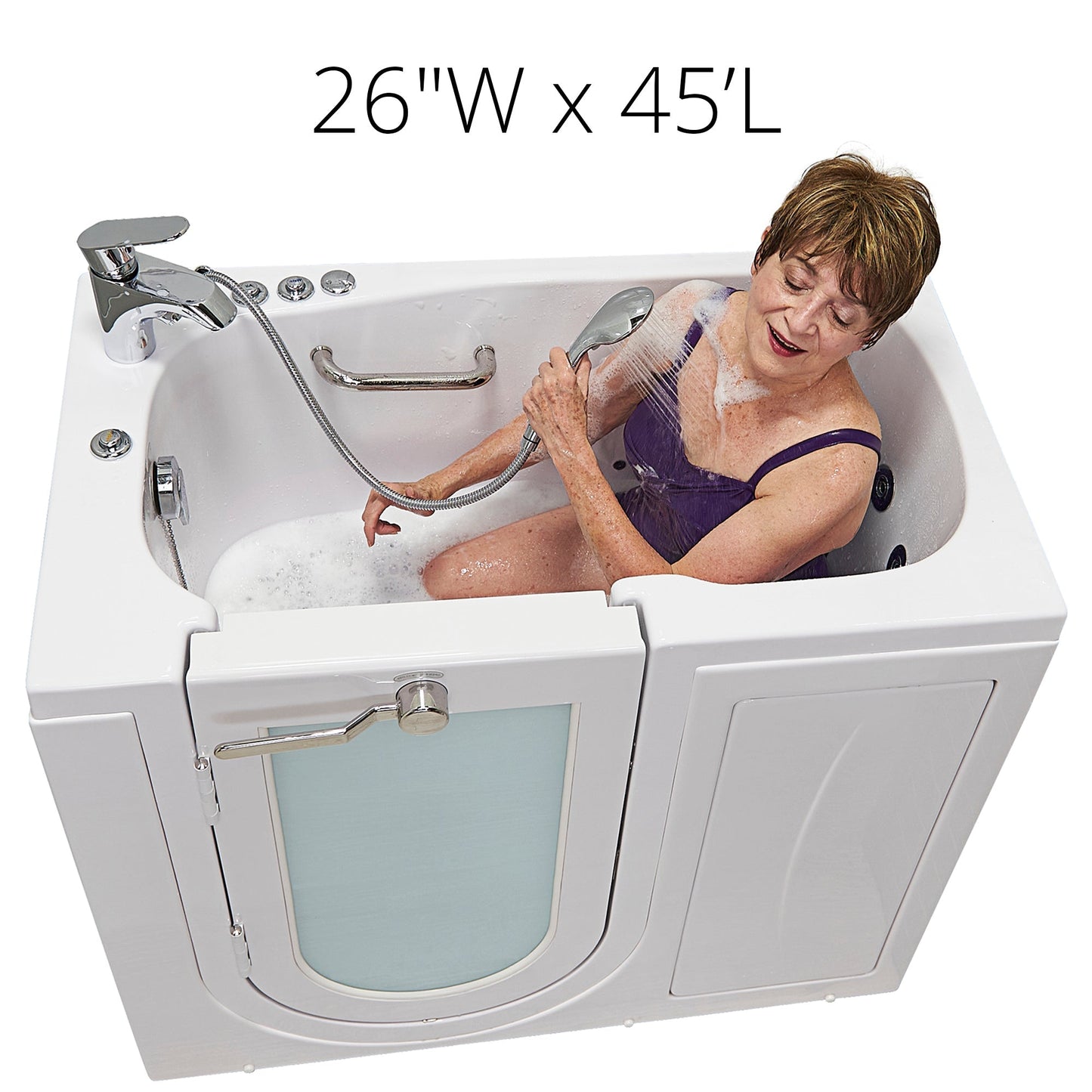 Ella's Bubbles Mobile 26"x45" Acrylic Air and Hydro Massage Walk-In Bathtub with Left Outward Swing Door, 2 Piece Fast Fill Faucet, 2" Drain OA2645D2PL