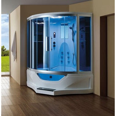 Mesa 61" x 61" x 89" Steam Shower Jetted Tub Combination with Tempered Blue Glass WS-702A