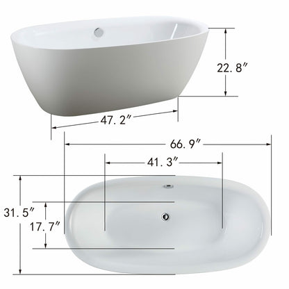 Vanity Art 67 Inch Freestanding Soaking Acrylic Bathtub VA6833