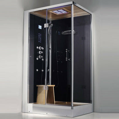 Athena 39" x 32" x 89" Left Walk In Steam Shower with Black Tempered Glass Walls WS-108L