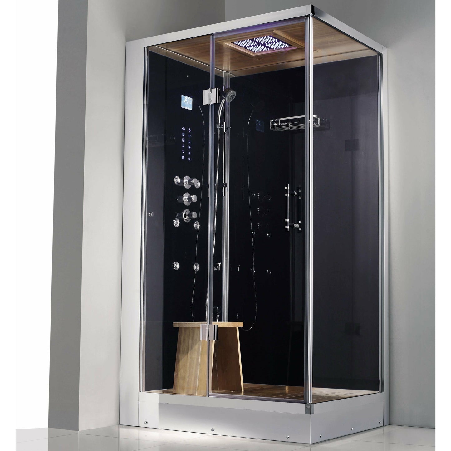 Athena 47" x 36" x 89" Left Walk In Steam Shower with Black Tempered Glass Walls WS-109L