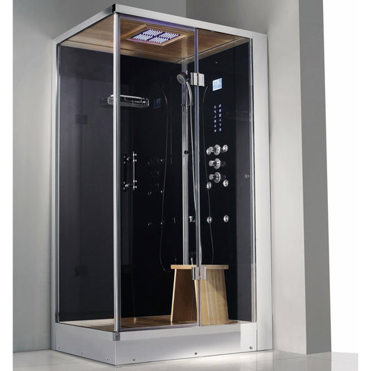 Athena 47" x 36" x 89" Right Walk In Steam Shower with Black Tempered Glass Walls WS-109R