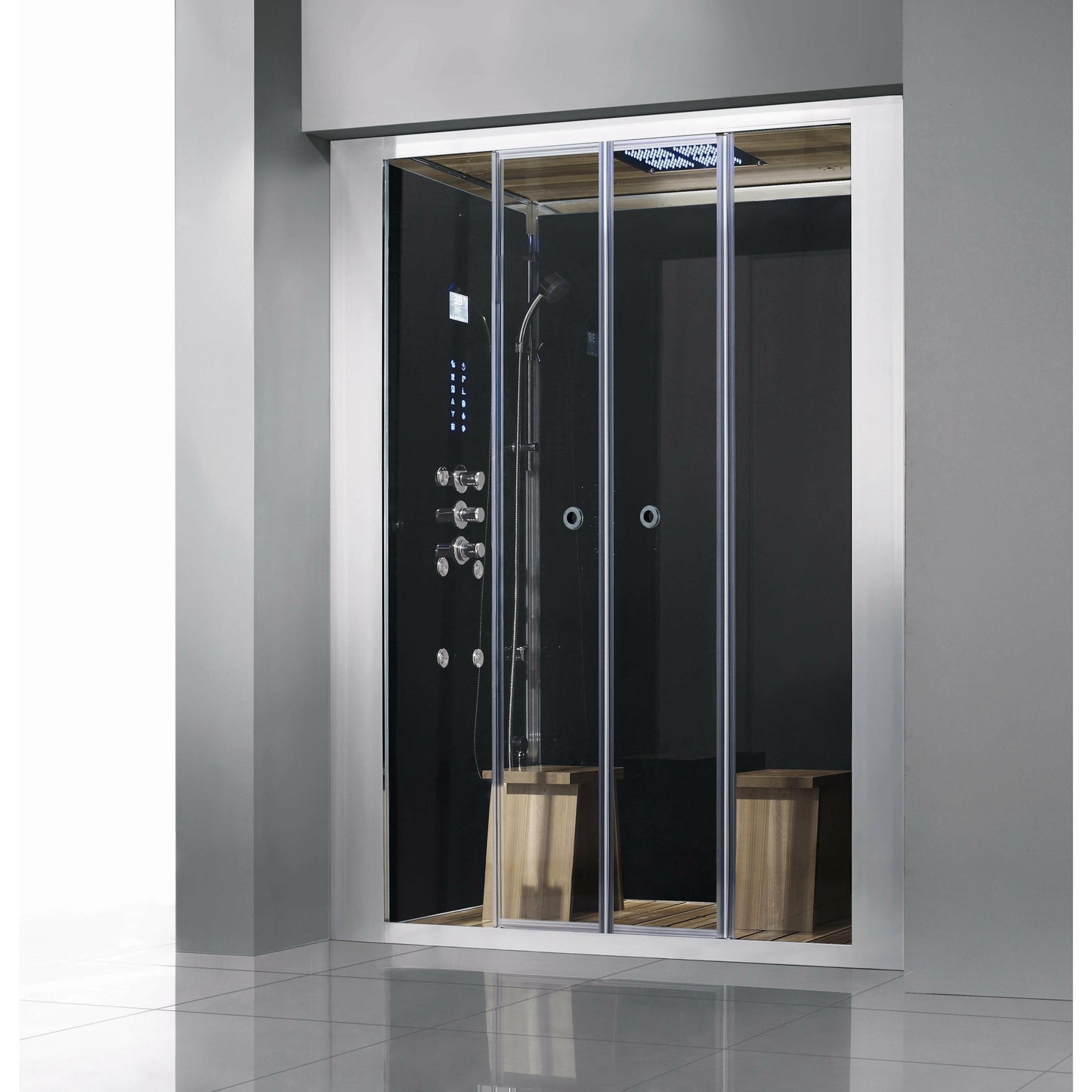 Athena 59" x 36" x 90" Walk In Steam Shower with Black Tempered Glass Walls WS112-Black