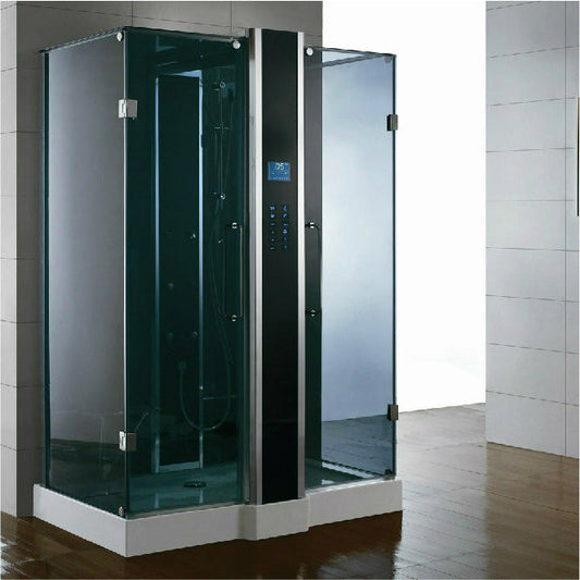 Athena 59" x 36" x 89" Rectangular Steam Shower with Blue Tempered Glass Walls WS123-Blue