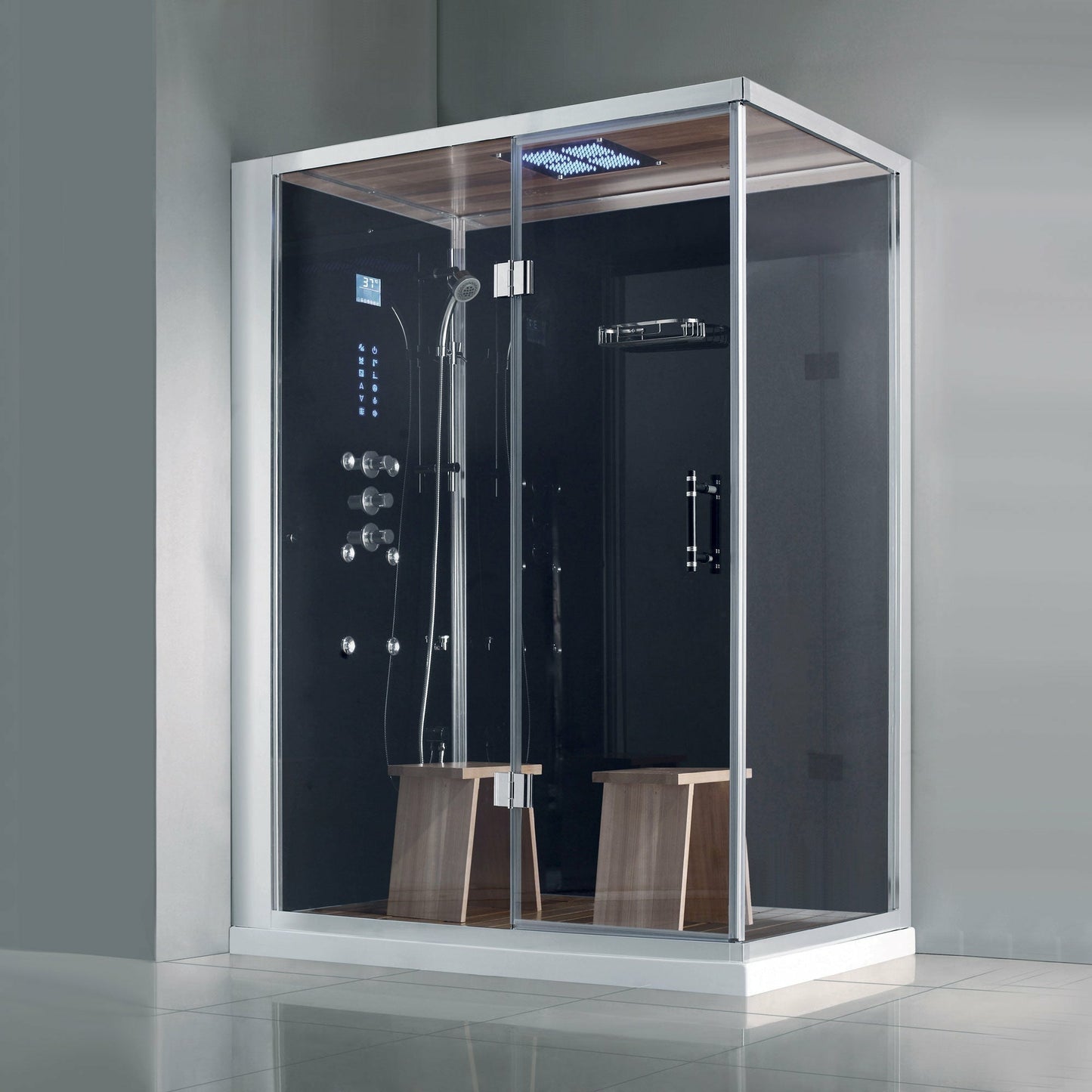 Athena 59" x 36" x 89" Right Rectangular Steam Shower with Black Tempered Glass Walls WS141R-Black